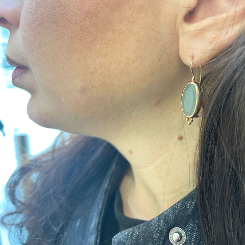 14k Rose Gold Oval Aquamarine Earrings