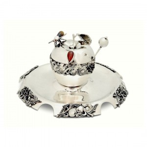 Sterling Silver Apple Honey Dish and Plate Set