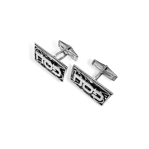 Custom 2 Names Filigree Hebrew Personalized Cufflinks for Men in 925 Sterling Silver