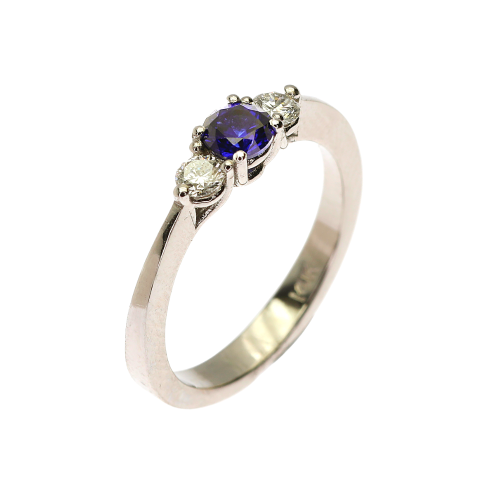 Diamonds & Blue Sapphire 3 Stone Ring