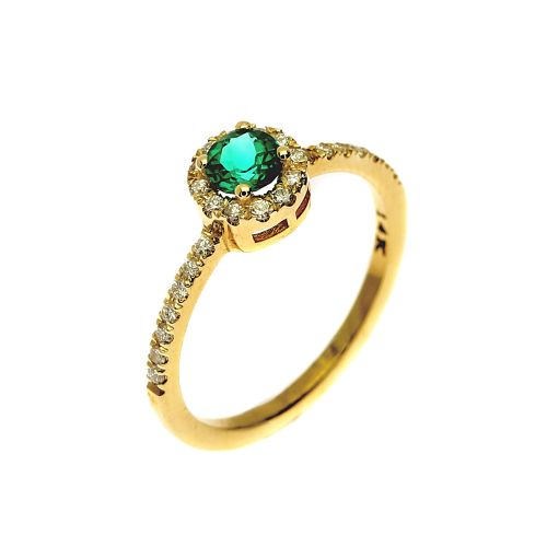 Emerald & Diamond 3 Stone Ring in 14K Gold