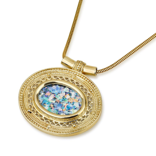 Roman Glass Filigree Necklace in 14k Gold