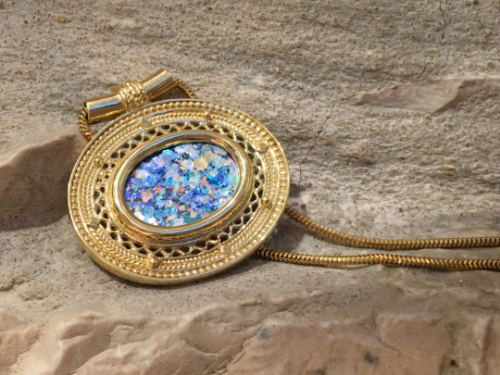 Roman Glass Filigree Necklace in 14k Gold