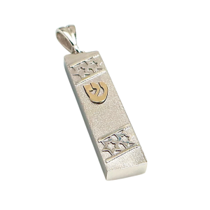 Mezuzah Pendant with Star of David and Shin in 14k Gold