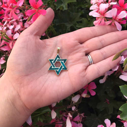 Jewish Star of David with Eilat Stone in 14k Gold