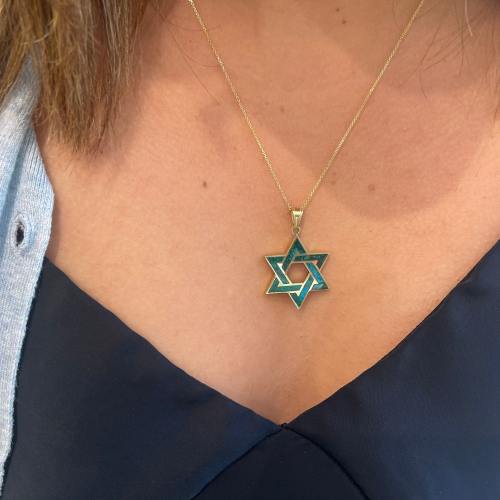 Jewish Star of David with Eilat Stone in 14k Gold