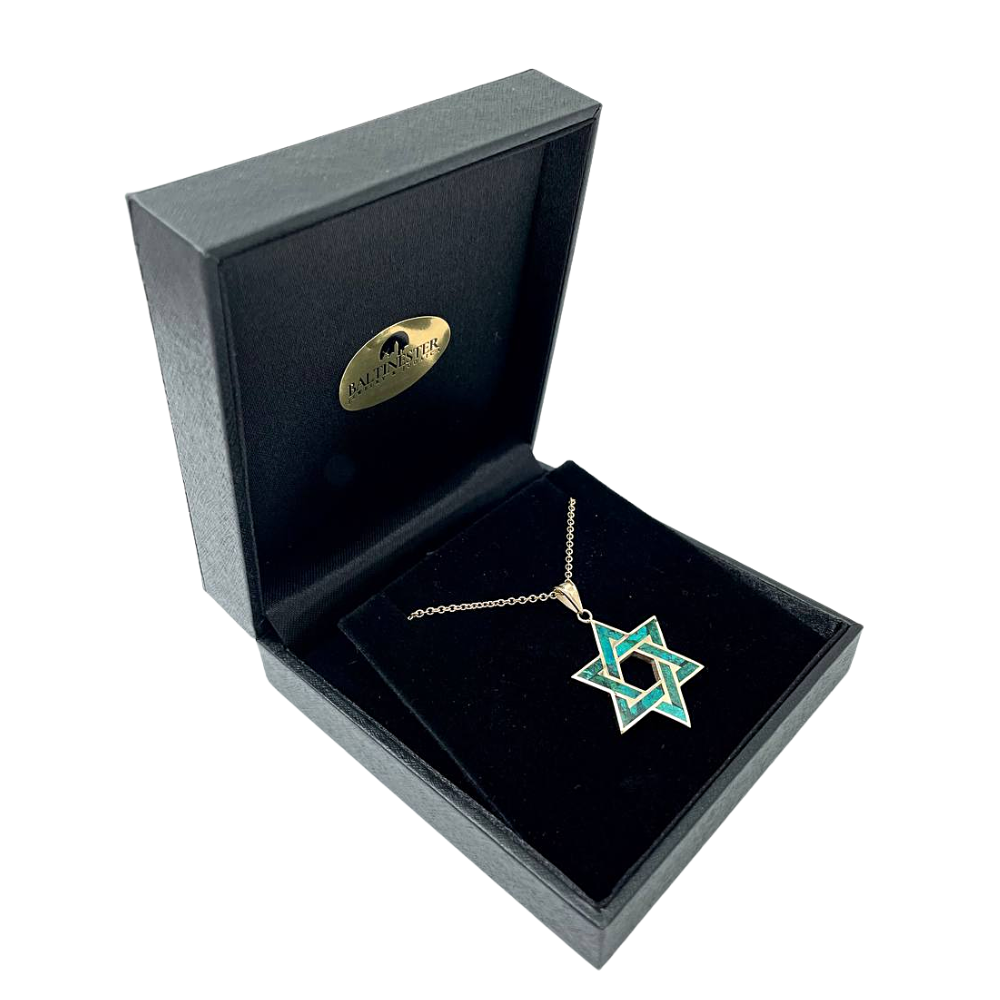 Star of David Pendant in 14K Yellow Gold with Israeli Eilat Stone