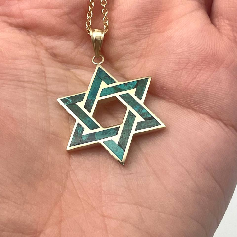 Star of David Pendant in 14K Yellow Gold with Israeli Eilat Stone