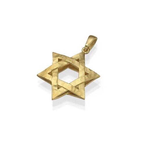 Star of David Textured 3D Pendant in 14K Gold