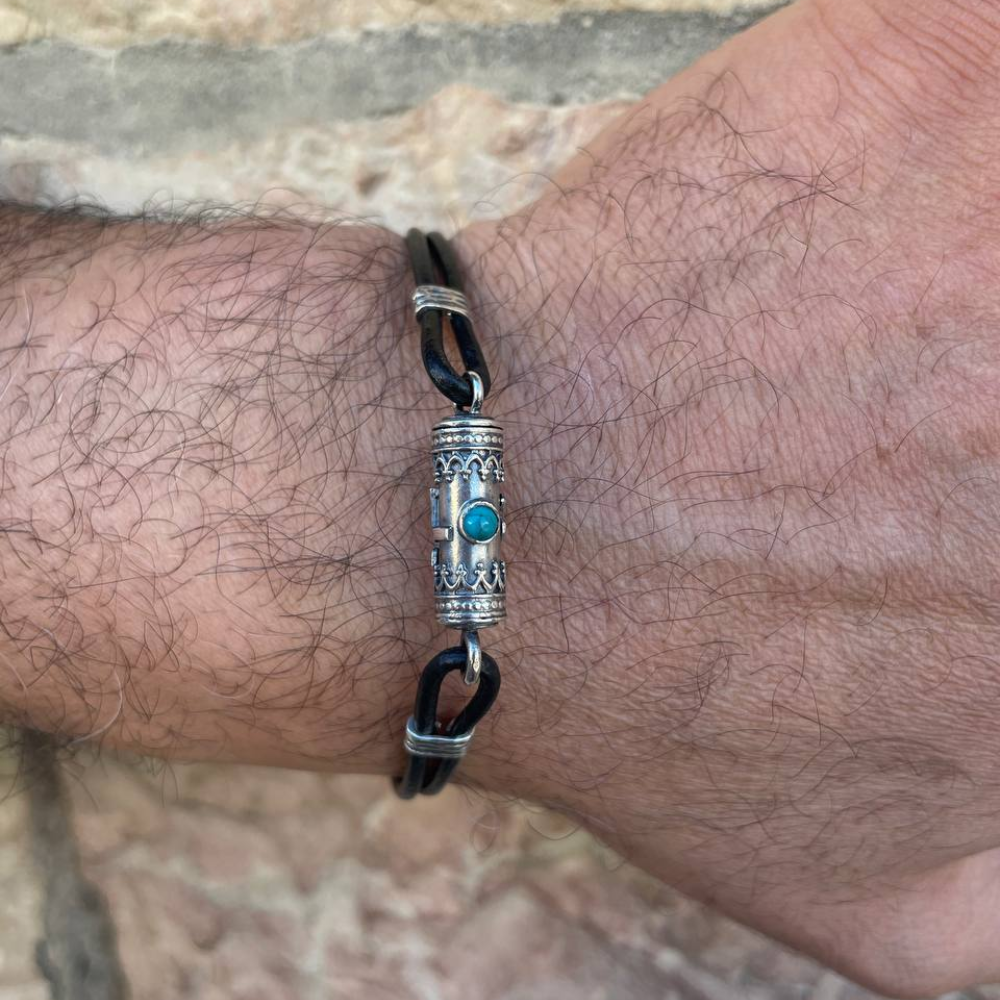 Kabbalah Silver Bracelet with Turquoise Tikkun Haklali - Hebrew Forgiveness Prayer