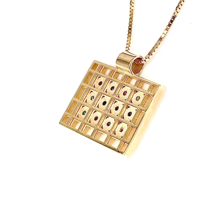 Hoshen Pendant with Diamond and Gemstones in 14k Gold