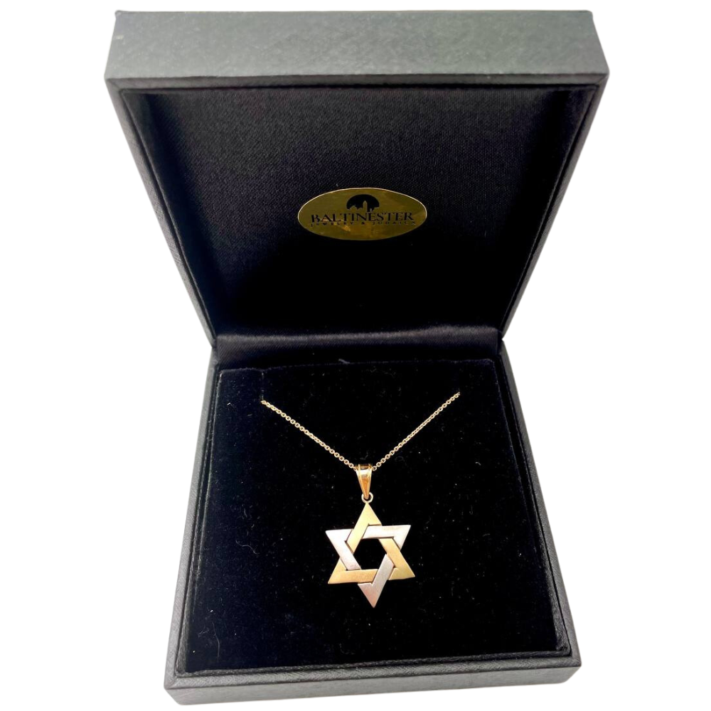 Domed Interwoven Star of David Pendant in 14K Gold Two Tone