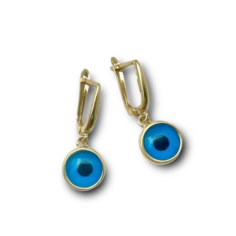 Evil Eye Earrings in 14K Gold & Blue Crystal