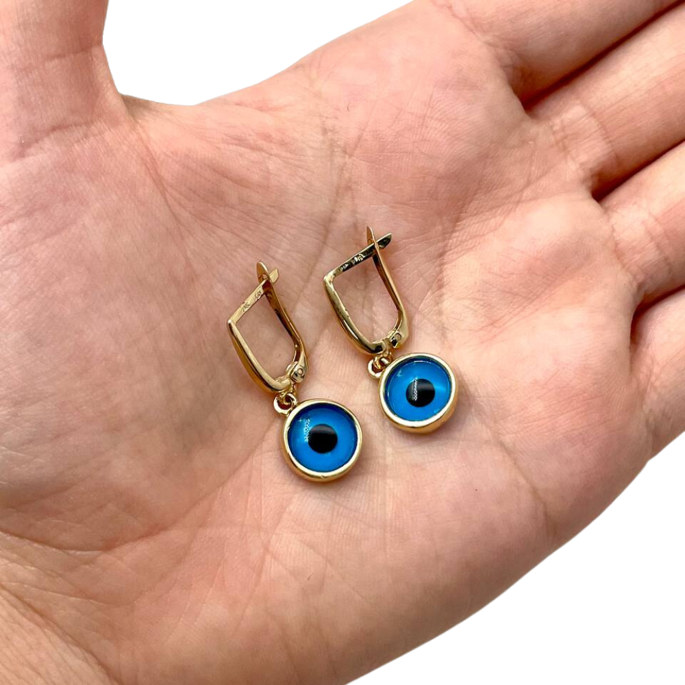 Evil Eye Earrings in 14K Gold & Blue Crystal