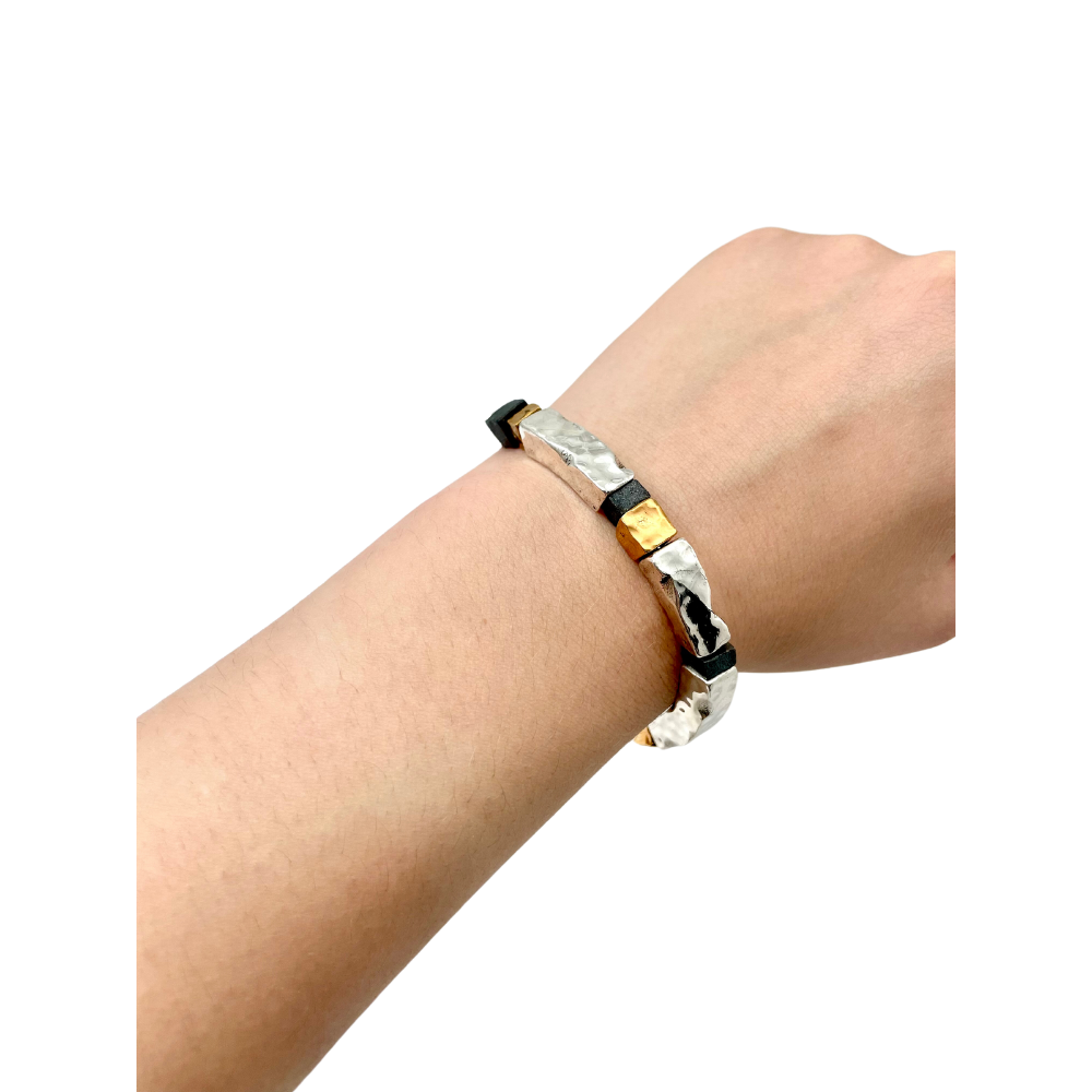 Hammered Silver and Gold Plated Taper Israeli Bracelet