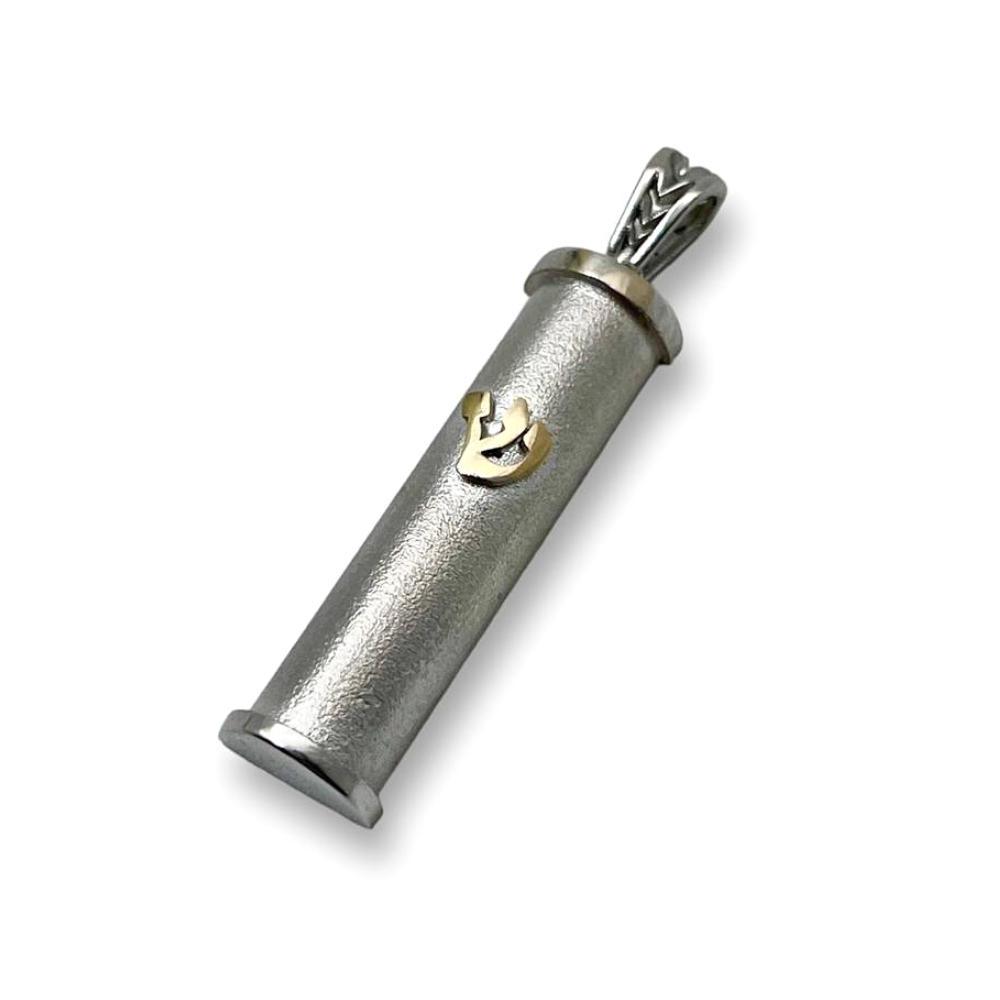 Mezuzah Protection Pendant with Shin -14K Two tone Gold