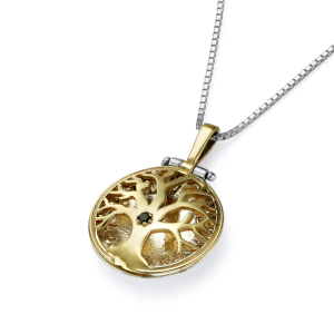 Tree of Life Necklace in Silver and Gold with Emerald