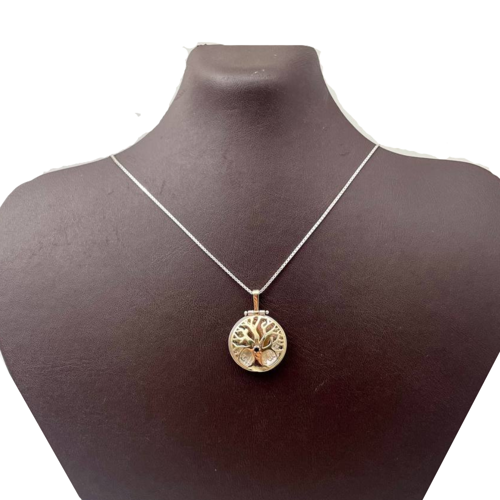 Tree of Life Necklace in Silver and Gold with Emerald