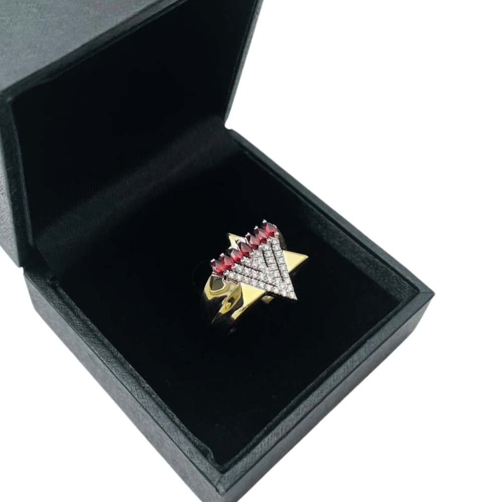 Menorah Star of David Ring - 14K Gold, Diamonds and Rubies