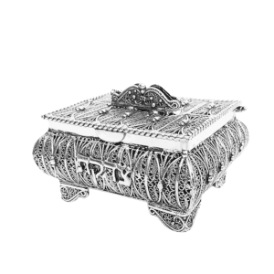 Tzedakah Box with Intricate Yemenite Filigree in Sterling Silver