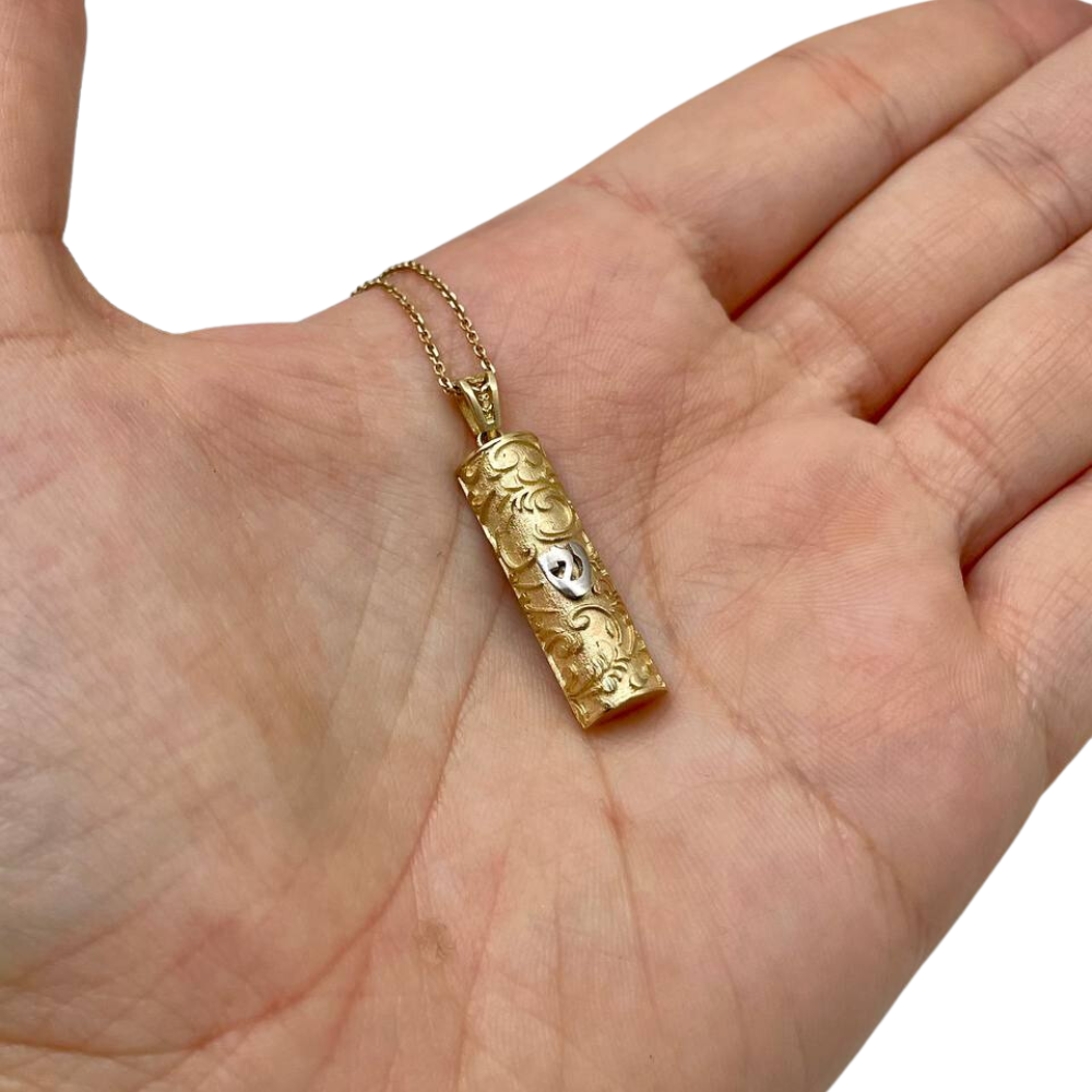 Mezuzah with Shin Pendant for Protection - 14K Gold