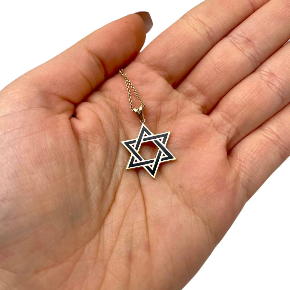 14K Gold Men's Large Textured Star of David and Chai Pendant with Stars, Jewish  Jewelry | Judaica Web Store