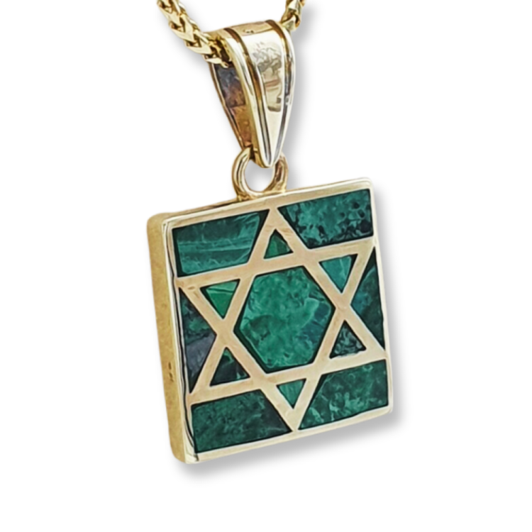 Eilat Star of David Square Pendant in 14K Gold