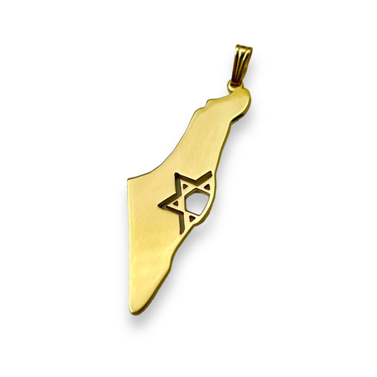 Map of Israel with Star of David 14K Gold Pendant