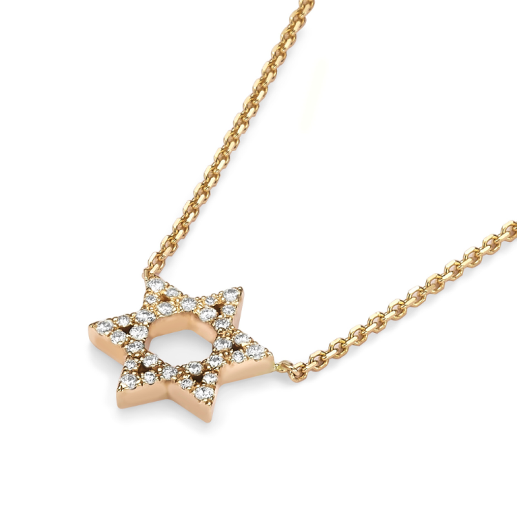 Diamond Star of David Linked Necklace in 14K Gold - Petite