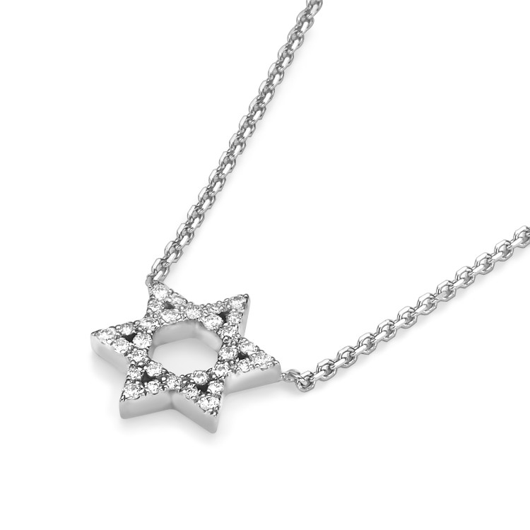 Diamond Star of David Linked Necklace in 14K Gold - Petite