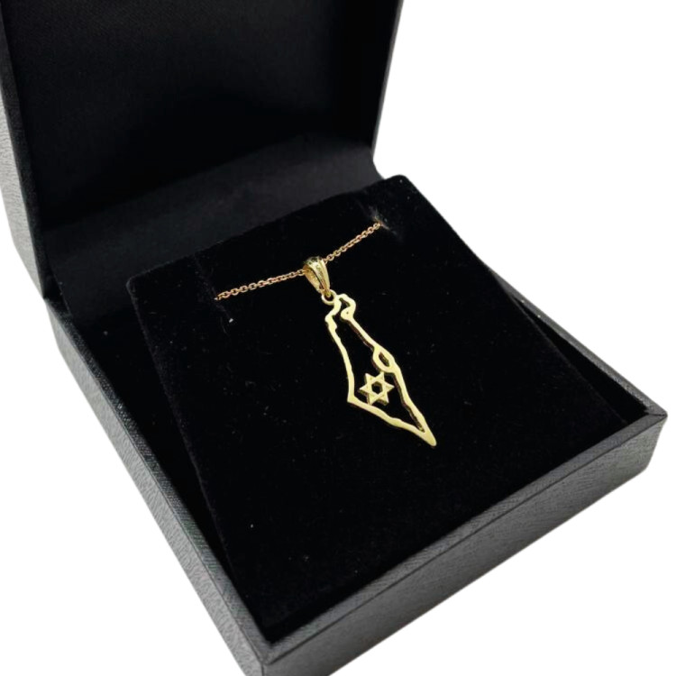 Map of Israel Outline with Star of David - 14K Gold Pendant