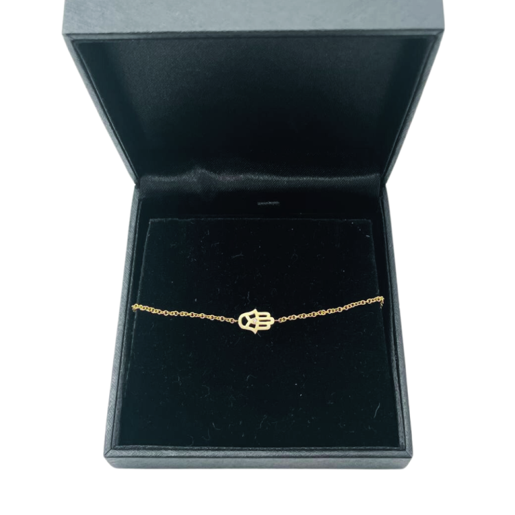 Hamsa Chain Bracelet in 14K Gold and Diamond