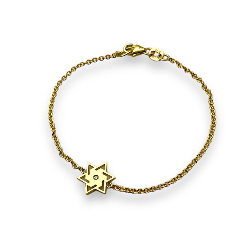 Diamond Star of David Chain Bracelet in 14K Gold