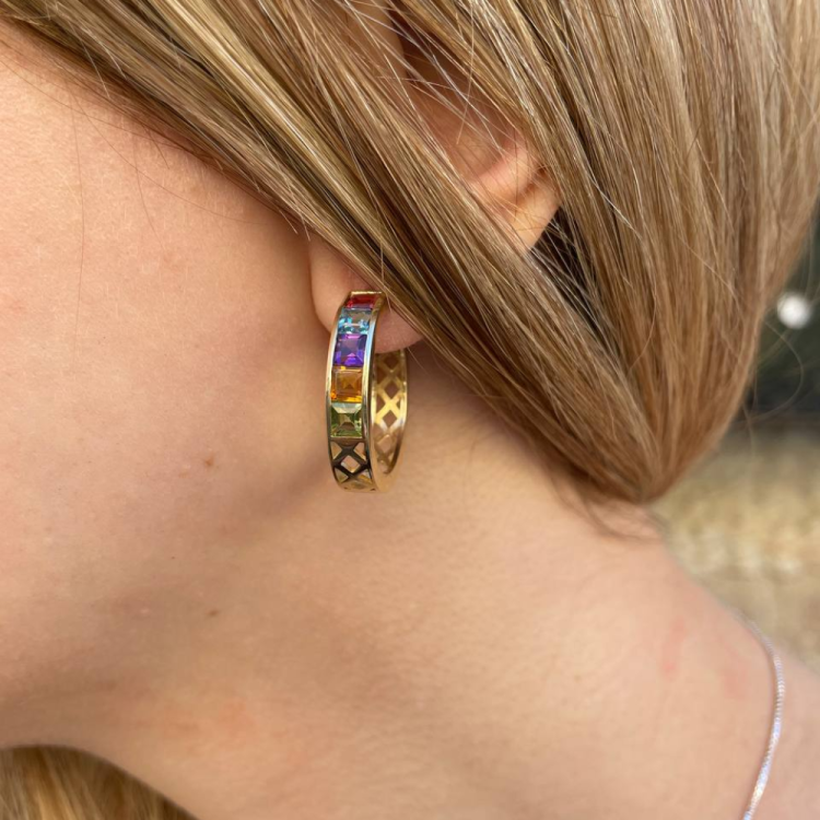 Colourful Gemstone Gypsy Hoop Earrings in 14k Gold