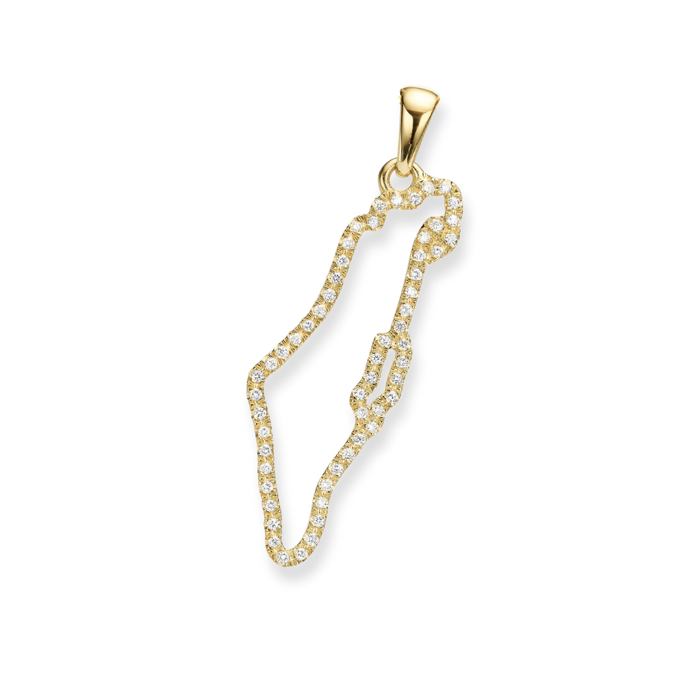Diamond Studded Map of Israel Pendant in 14K Gold