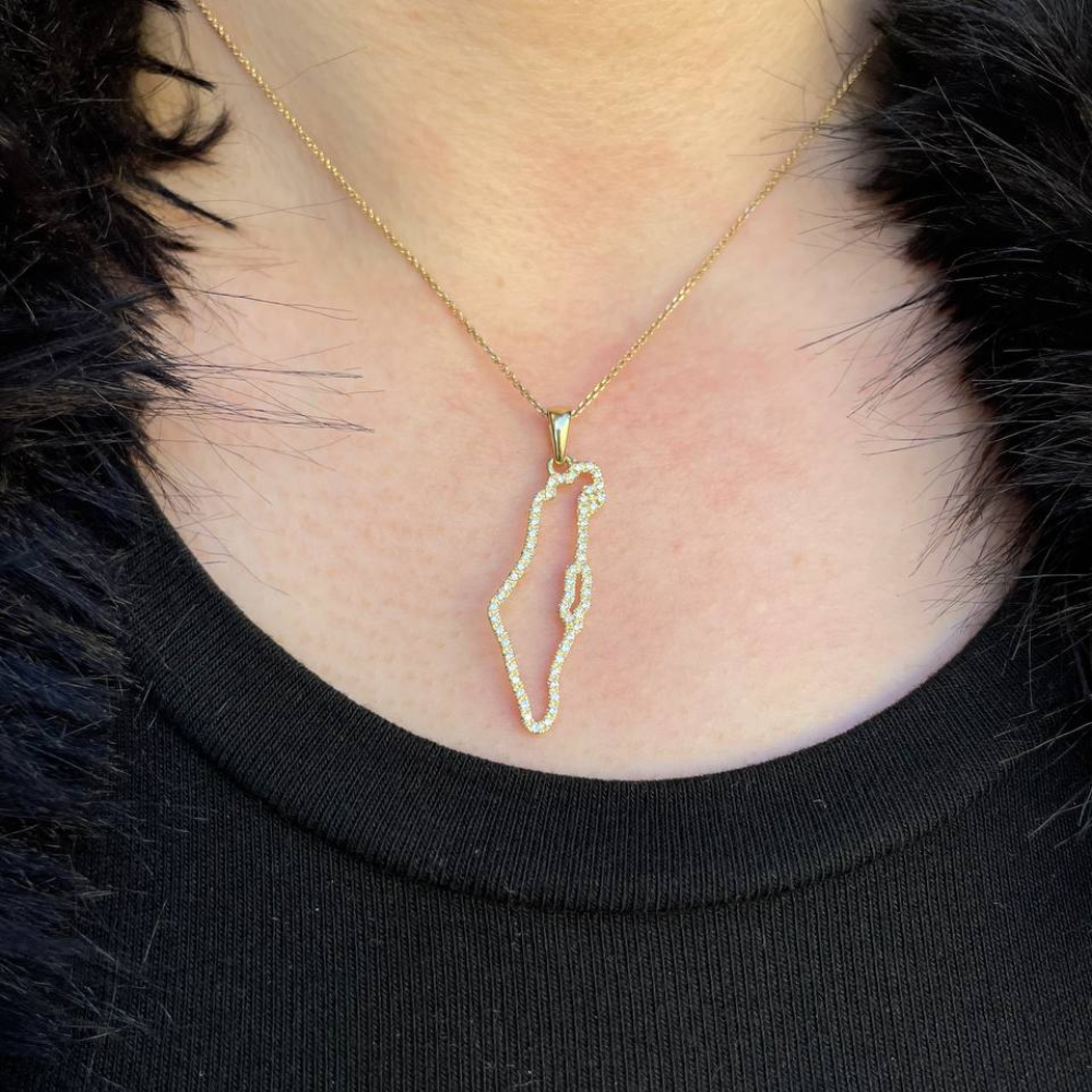 Diamond Studded Map of Israel Pendant in 14K Gold