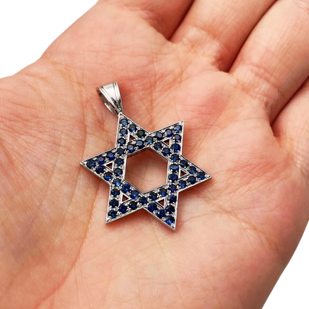 Star of David Pendant with Sapphires in 14K White Gold