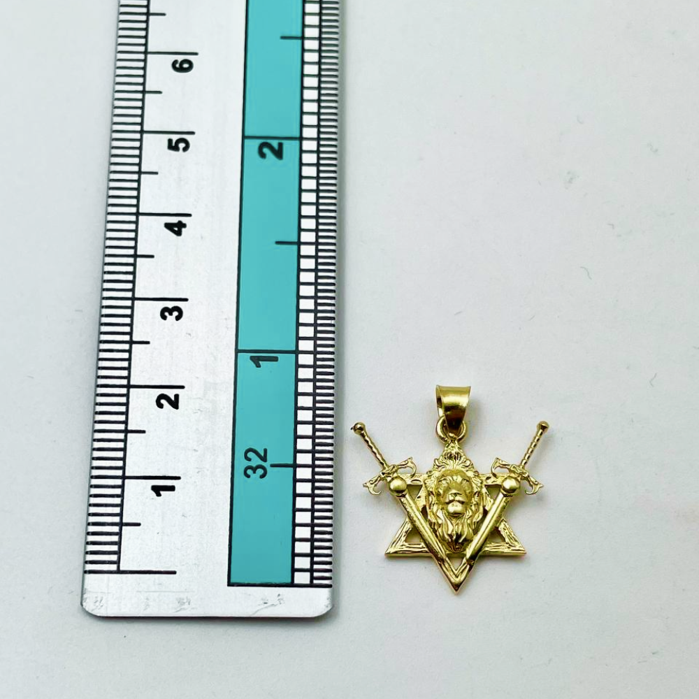 Two Swords Lion of Judah and Star of David Pendant in 14K Gold - Small
