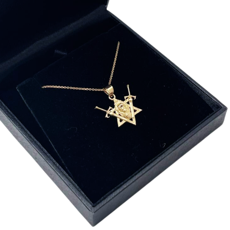 Two Swords Lion of Judah and Star of David Pendant in 14K Gold - Small