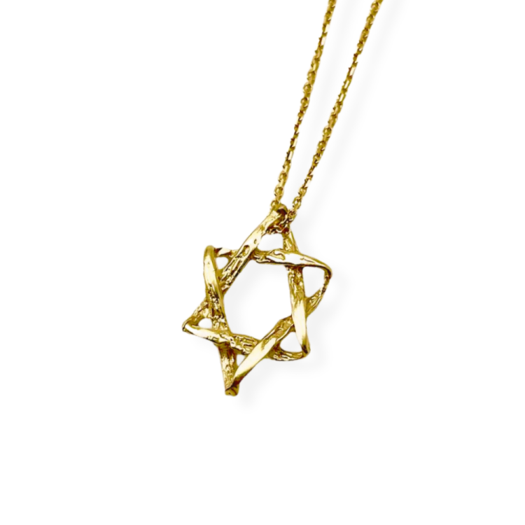 Star of David Necklace in 14K Gold Braided Style