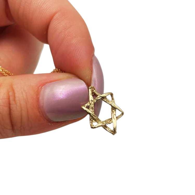 Star of David Necklace in 14K Gold Braided Style