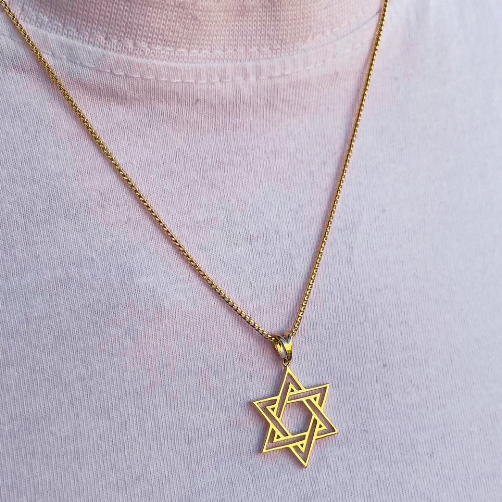 Star of David Double Outline Interwoven Pendant in 14K Gold