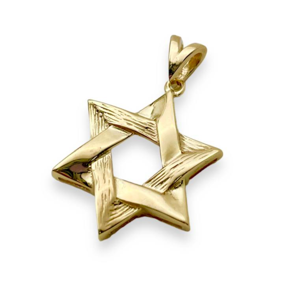 Modern Star of David Pendant in 14K Gold Semi Textured Style