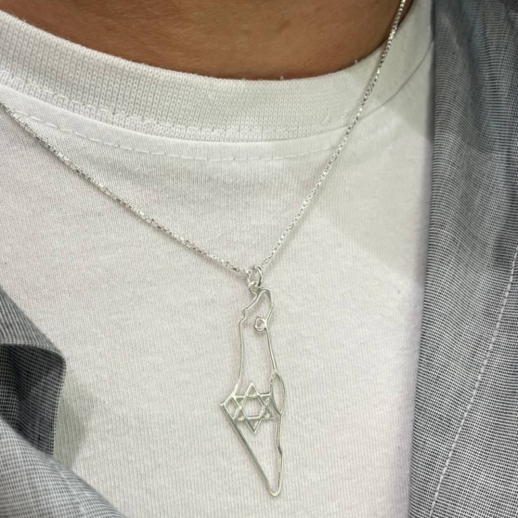 Map of Israel with Star of David Pendant and Chain in Sterling Silver