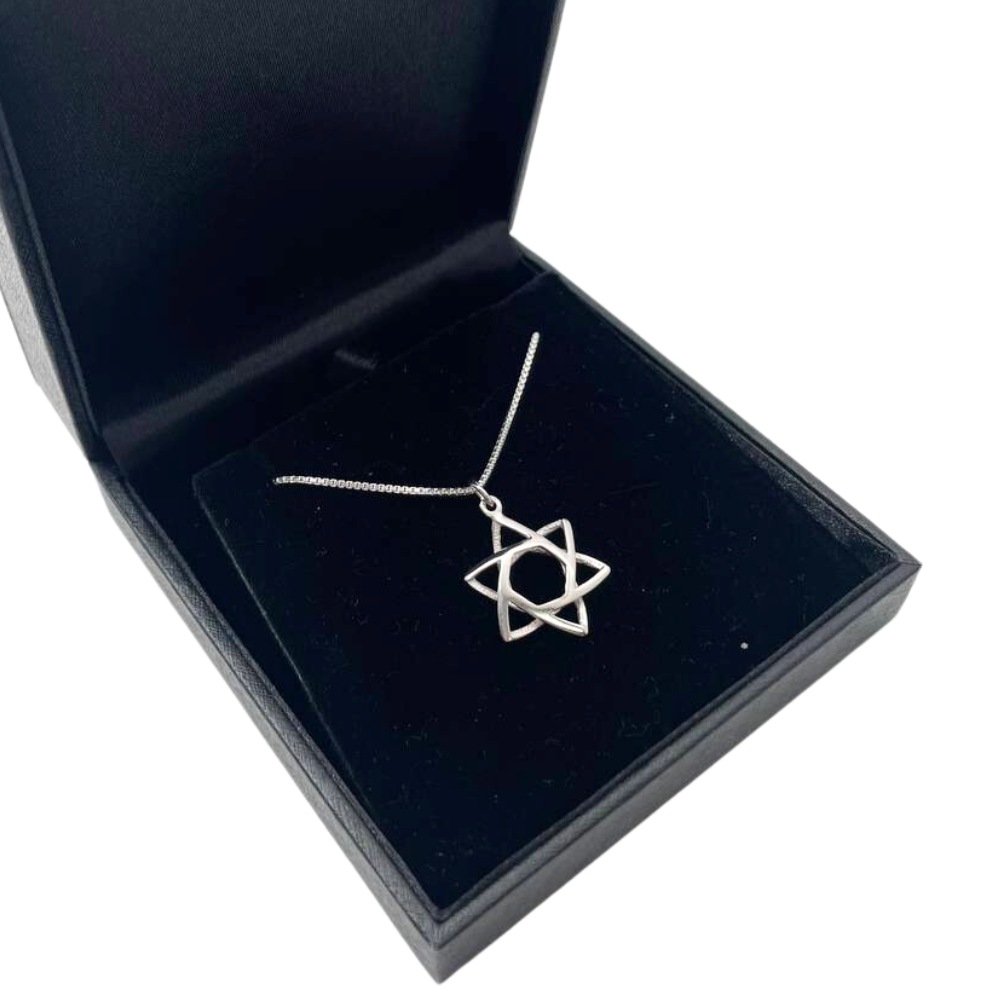 Star of David Pendant in 14K White Gold - Spiral and Dome Inspired Design
