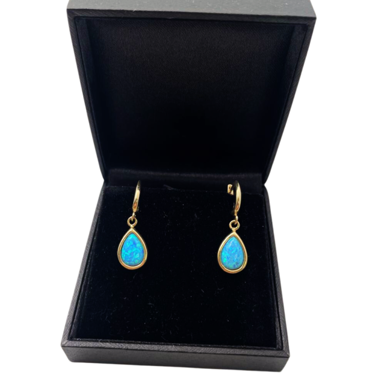 Blue Opalite Teardrop Earrings in 14K Gold