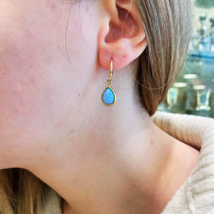 Blue Opalite Teardrop Earrings in 14K Gold
