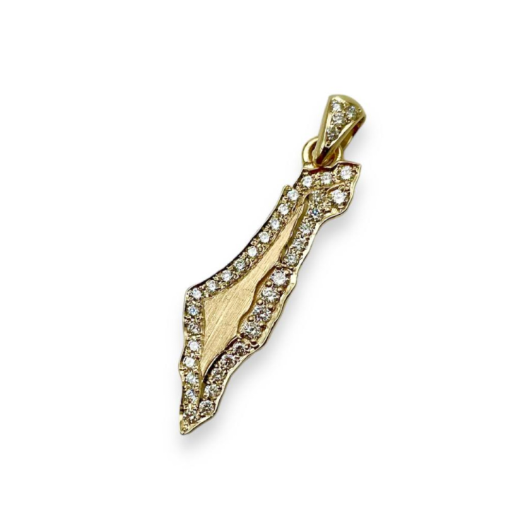 Diamond Map of Israel Am Israel Chai October 7 Pendant in 14K Gold