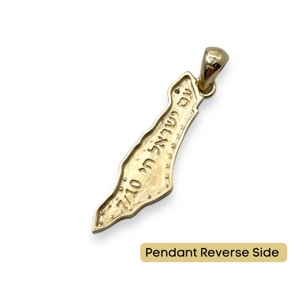 Diamond Map of Israel Am Israel Chai October 7 Pendant in 14K Gold