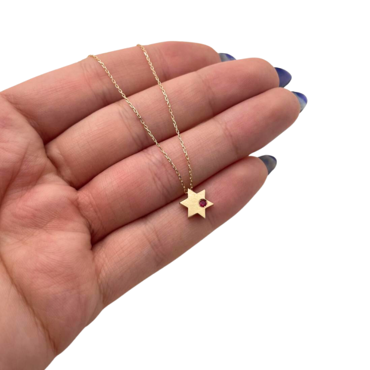 Birthstone Star of David Pendant in 14K Gold - Protection and Luck